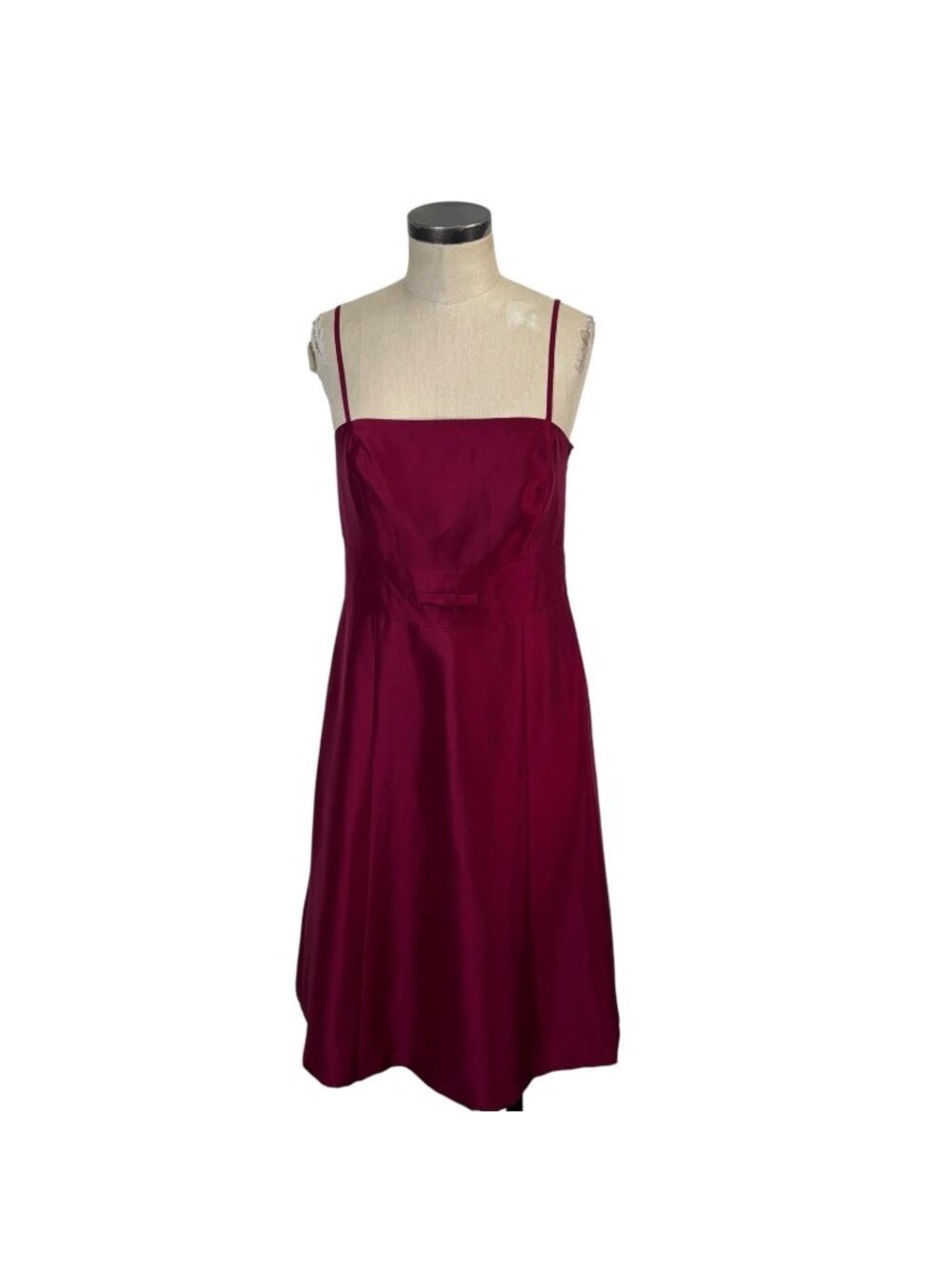 Ann Taylor 100% Silk Strappy Cocktail Slip Dress Size 10 Burgundy Red Bow Waist